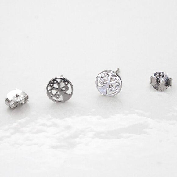 Tree Of Life Tiny Stud Earrings, Minimalist Real Sterling Silver Stamped 925 - Picture 7 of 7